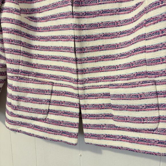 NEW Talbots Women’s Size 8 Pink Blue White Striped Blazer Cotton Jacket Tweed - Picture 10 of 16
